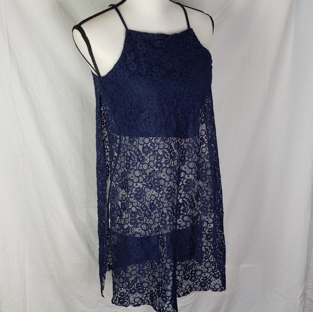 Bcbg generation high neck navy lace tank top sheer